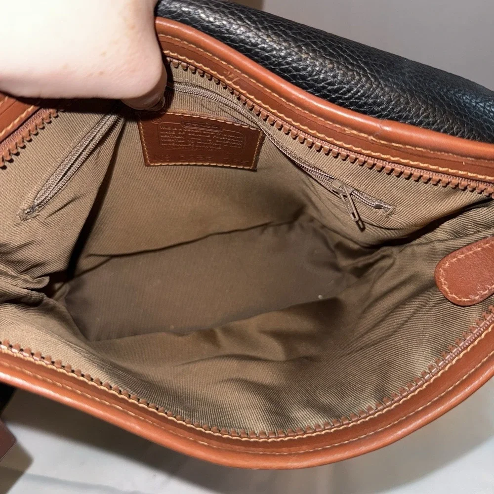 Vintage Coach Sheridan Stewart Crossbody Bag Black Pebbled Leather Brown Purse - Picture 12 of 16